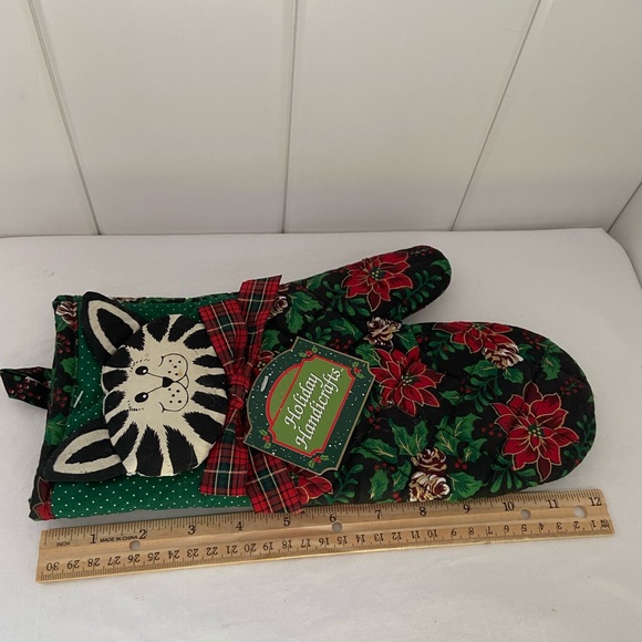 90s Christmas Cat Mitt potholder placemat SET quilted Holiday LOT Vintage Franco - Picture 10 of 16
